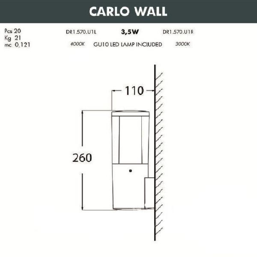 Настенный светильник уличный Carlo DR1.570.000.AXU1L